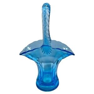 Tiffin-Franciscan 310-1-2 Blue Depression Glass Wedding Basket 9" UV Reactive